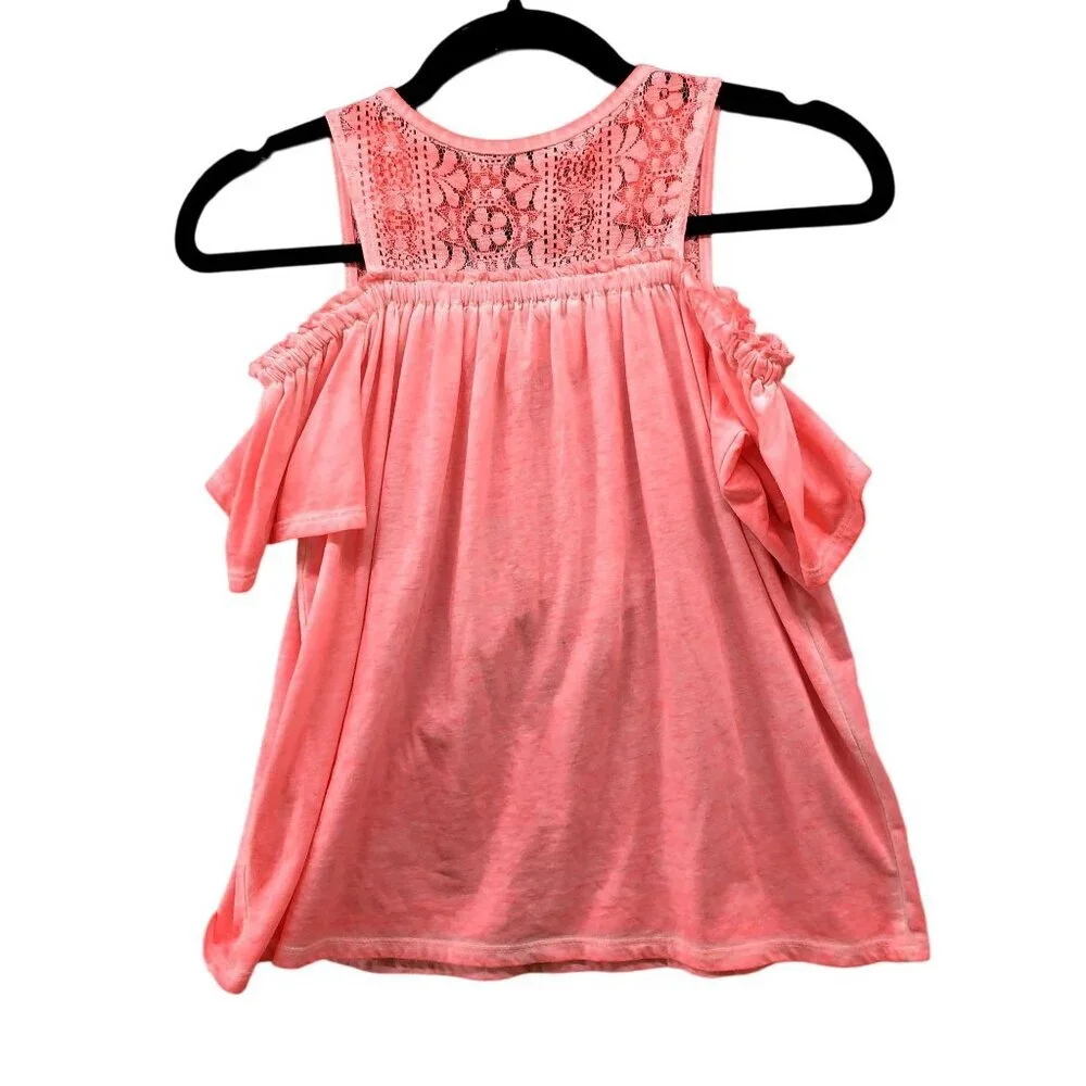 Justice Girls Size‎ 10 Summer Top Cold Shoulder Sunwash Pink Crochet Boho